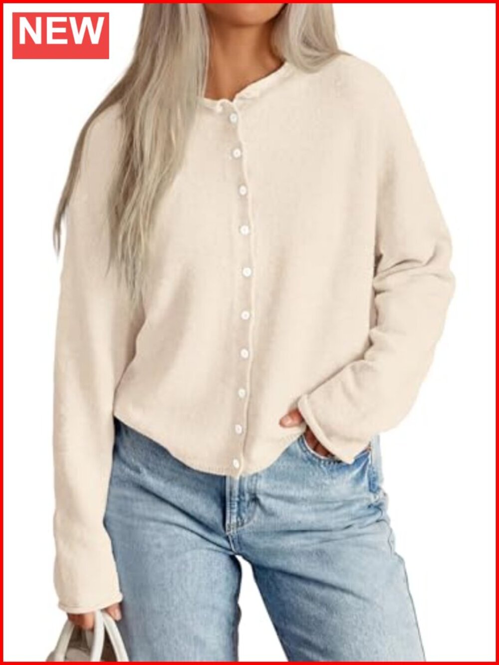 Oversized Button Up Knit Cardigan Crew Neck Long Sleeve Fall Sweater
